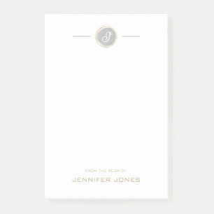 Gold Typography Gray Watercolor Monogram Name Post-it Notes