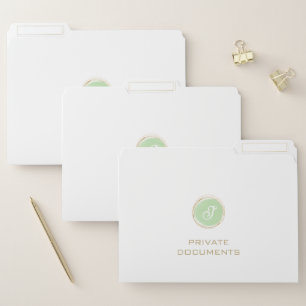 Gold Typography Green Watercolor Monogram File Folder