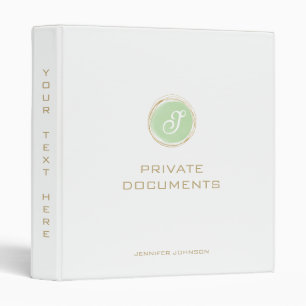 Gold Typography Green Watercolor Monogram Name 3 Ring Binder