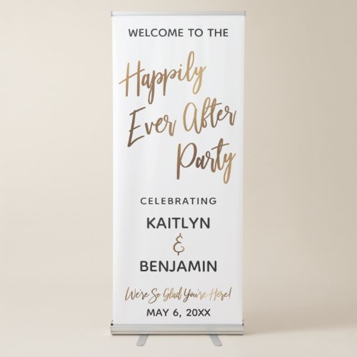 Gold Typography Happily Ever After Party Retractable Banner