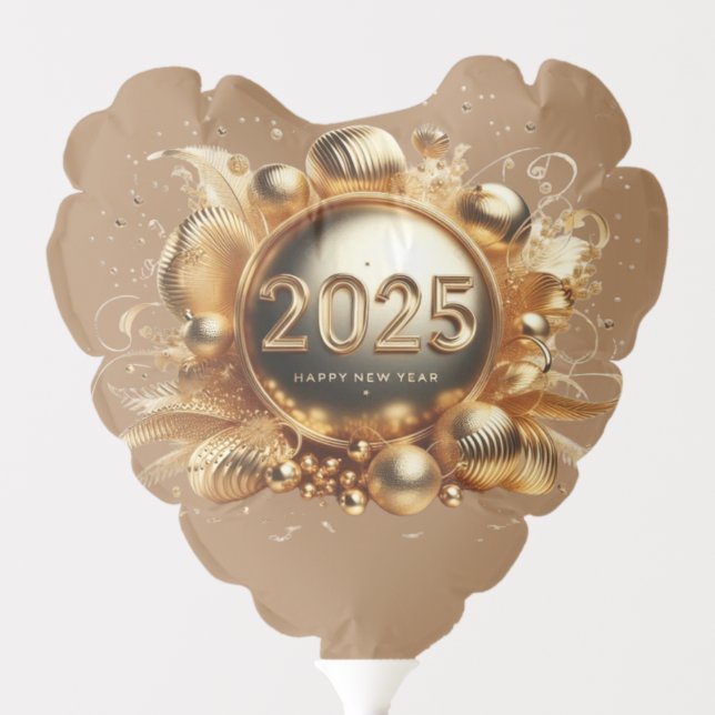 Gold typography happy new year 2025 balloon (Front)
