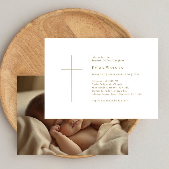 Gold Typography Infant Photo Baptism Invitation (Creator Uploaded)
