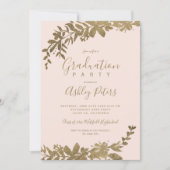 Gold typography leaf floral blush photo graduation invitation (Front)