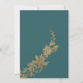 Gold typography leaf floral green teal wedding invitation (Back)
