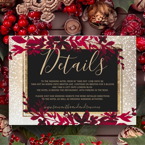 gold typography leaf red snow winter details enclosure card