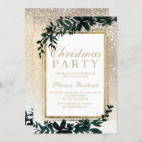 gold typography leaf snow elegant chic Christmas Invitation