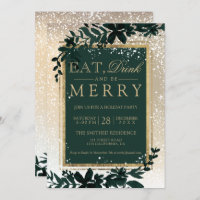 gold typography leaf snow elegant eat Christmas Invitation