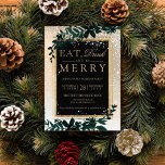 gold typography leaf snow elegant eat Christmas Invitation