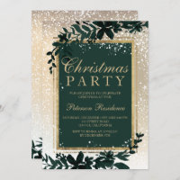 gold typography leaf snow elegant green Christmas Invitation