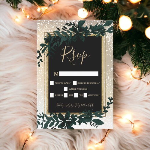 gold typography leaf snow elegant winter rsvp