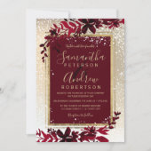 gold typography leaf snow red winter wedding invitation (Front)