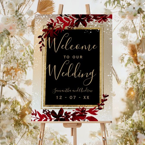 gold typography leaf snow red winter welcome foam board