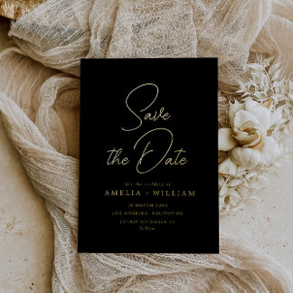 gold typography lettering wedding Save the Date Foil Invitation
