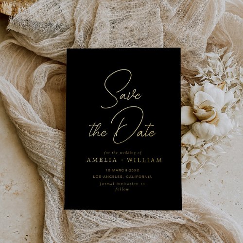 gold typography lettering wedding Save the Date Foil Invitation