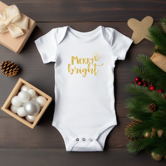 Gold Typography Merry and Bright Christmas Baby Bodysuit (Gold Typography Merry and Bright Christmas Baby Bodysuit)