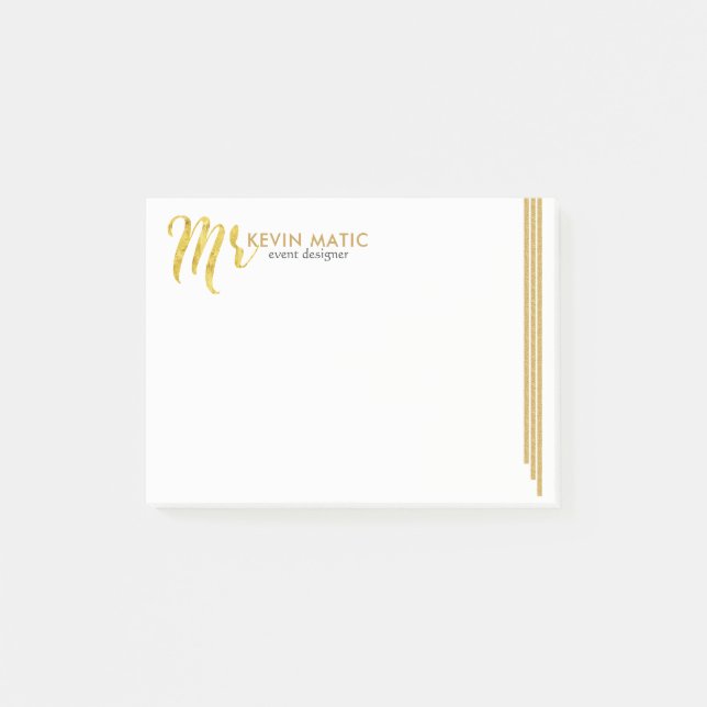Gold Typography Mr Gold Stripes Modern Design Post-it Notes (Front)