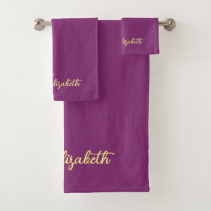 Gold Typography Name Elegant Bordeaux Template Bath Towel Set