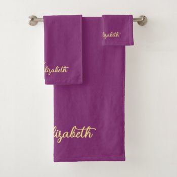 Gold Typography Name Elegant Bordeaux Template Bath Towel Set by art_grande at Zazzle