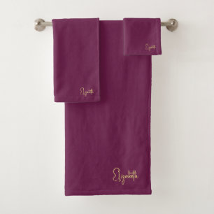 Gold Typography Name Trendy Template Bordeaux Bath Towel Set