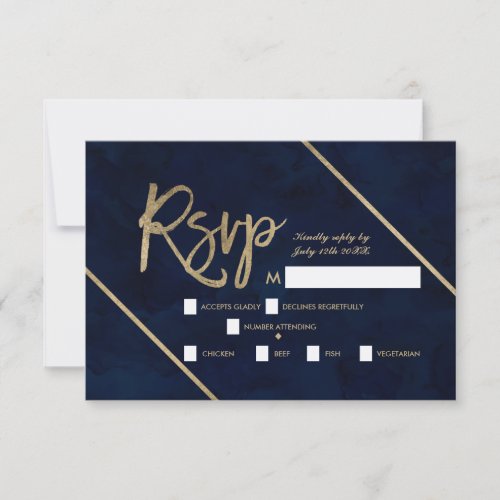 Gold typography navy blue watercolor rsvp wedding