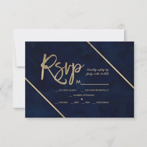 Gold typography navy blue watercolor rsvp wedding