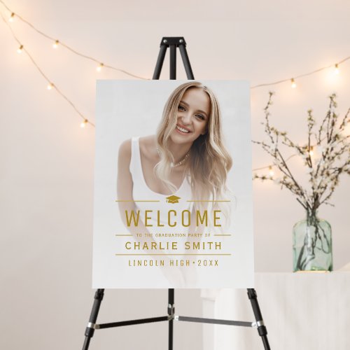 Gold Typography Photo Graduation Welcome Foam Board