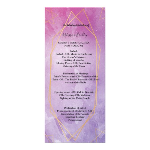 Gold typography pink watercolor ceremony Program