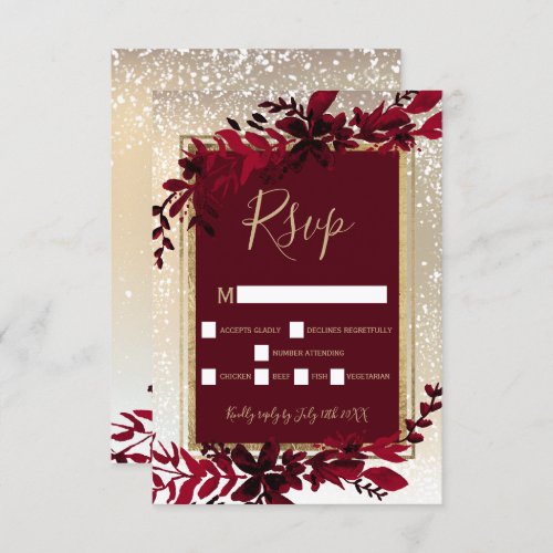 gold typography red leaf snow elegant winter rsvp