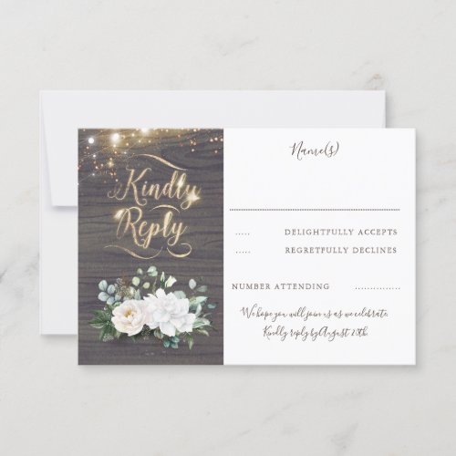Gold Typography Rustic Fall Wedding RSVP