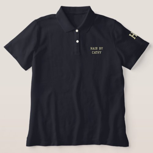 Gold Typography Salon Embroidered Polo Shirt