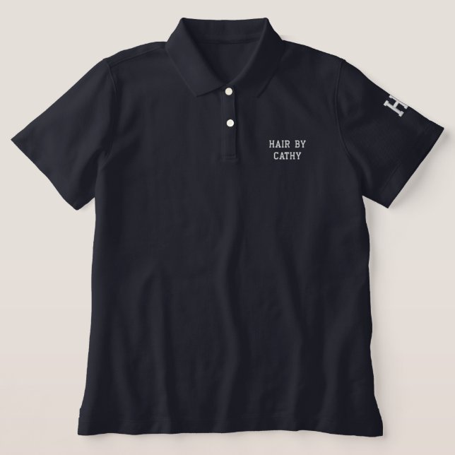 Gold Typography Salon Embroidered Polo Shirt (Design Front)