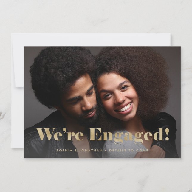 Gold Typography Two Photo Engagement Announcement (Front)