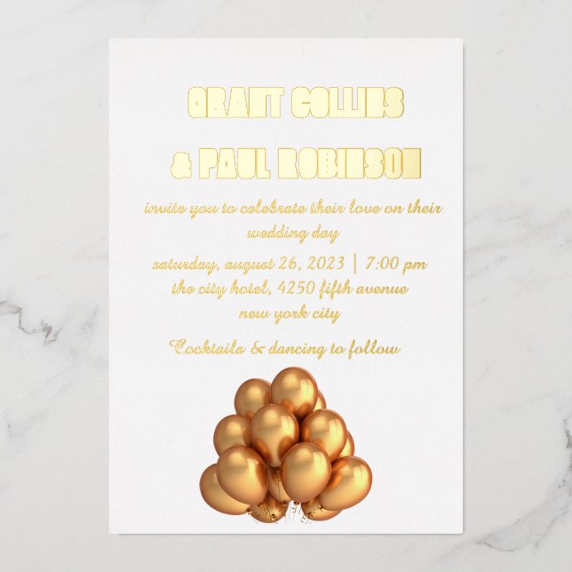 Gold Typography Wedding Foil Invitation (Front)