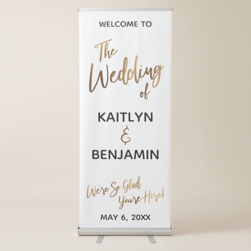 Gold Typography Welcome to The Wedding of Retractable Banner
