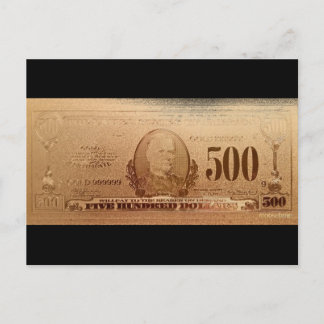 Gold U.S. 500 Dollar Bill Front Postcard
