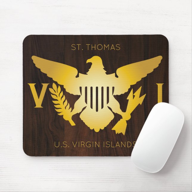 Gold U.S. Virgin Islands Flag St. Thomas Faux Wood Mouse Pad (With Mouse)