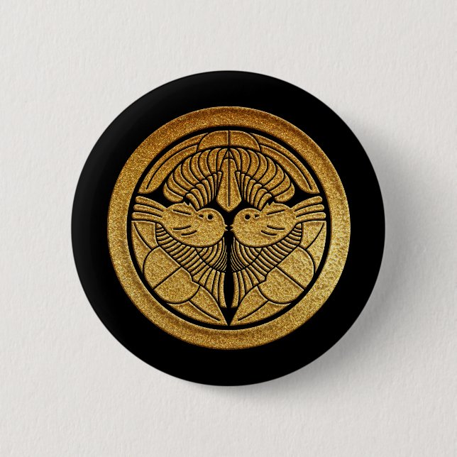 Gold Uesugi Sasa Kamon Button (Front)