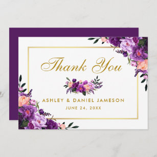 Gold Ultra Violet Purple Floral Wedding Thank You