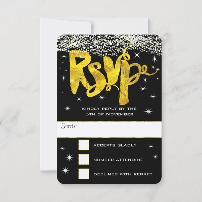 Gold Under the Stars Wedding RSVP Card (Front)