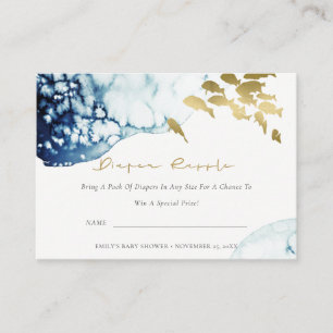 GOLD UNDERWATER FISH DIAPER RAFFLE BABY SHOWER ENCLOSURE CARD