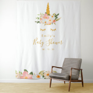 Gold Unicorn Baby Shower Backdrop