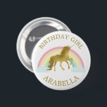 Gold Unicorn "Birthday Girl" Personalized Button<br><div class="desc">Gold Unicorn "Birthday Girl" Personalized design.</div>