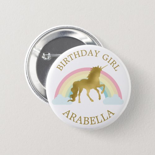 Gold Unicorn Birthday Girl Personalized Button
