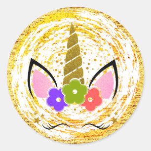 Gold Unicorn Birthday Glitter Sparkle Stars Classic Round Sticker