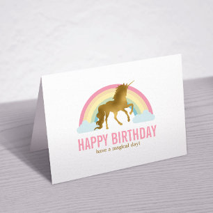 Gold Unicorn Birthday Letterpress Thank You Card