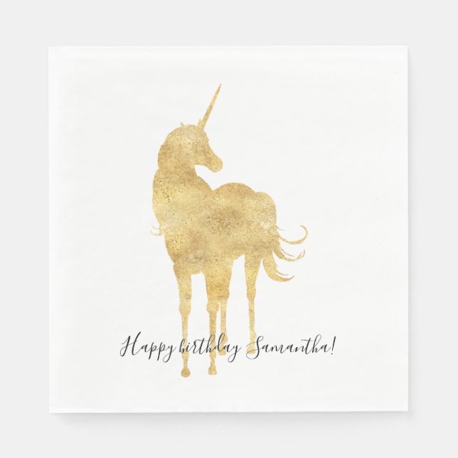 Gold Unicorn Birthday Napkins (Front)