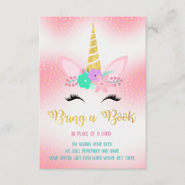 Gold Unicorn Floral bring a book insert card (Front)