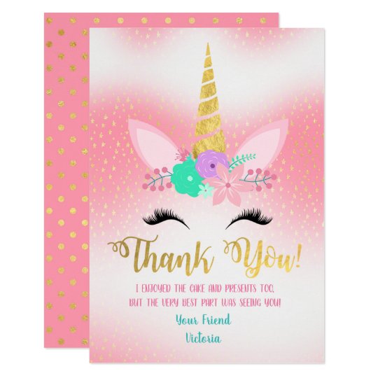 gold unicorn floral thank you note cards zazzle