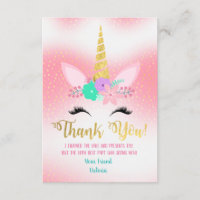 Gold Unicorn Floral Thank you note cards
