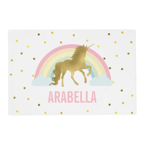 Gold Unicorn Girl Placemat